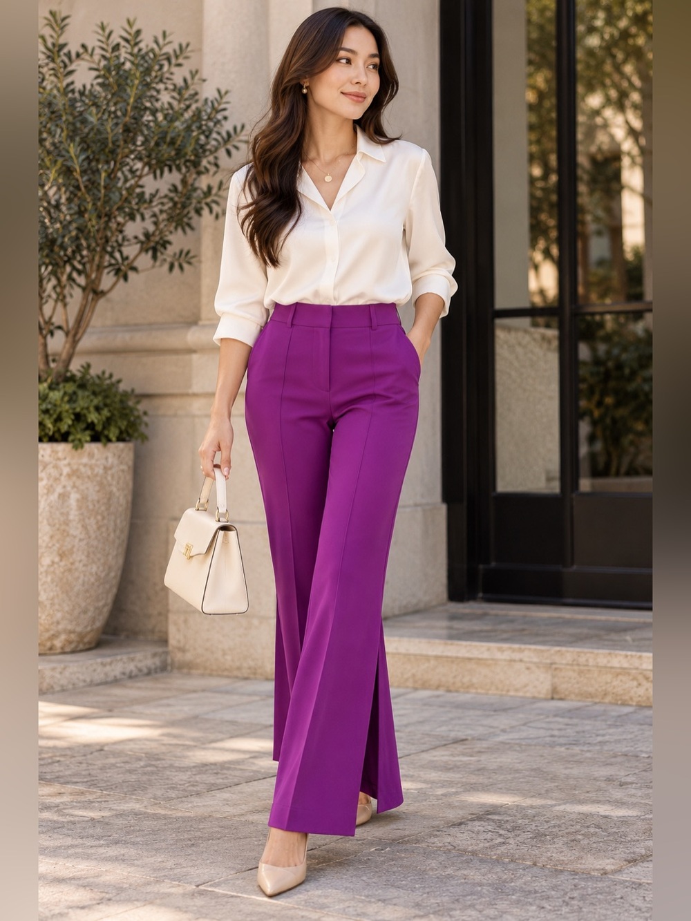 MILLY Purple Flare Split Hem Pants Size 2